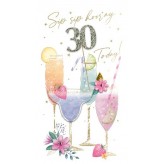 30th Cocktail Glasses (f) -Greeting Card